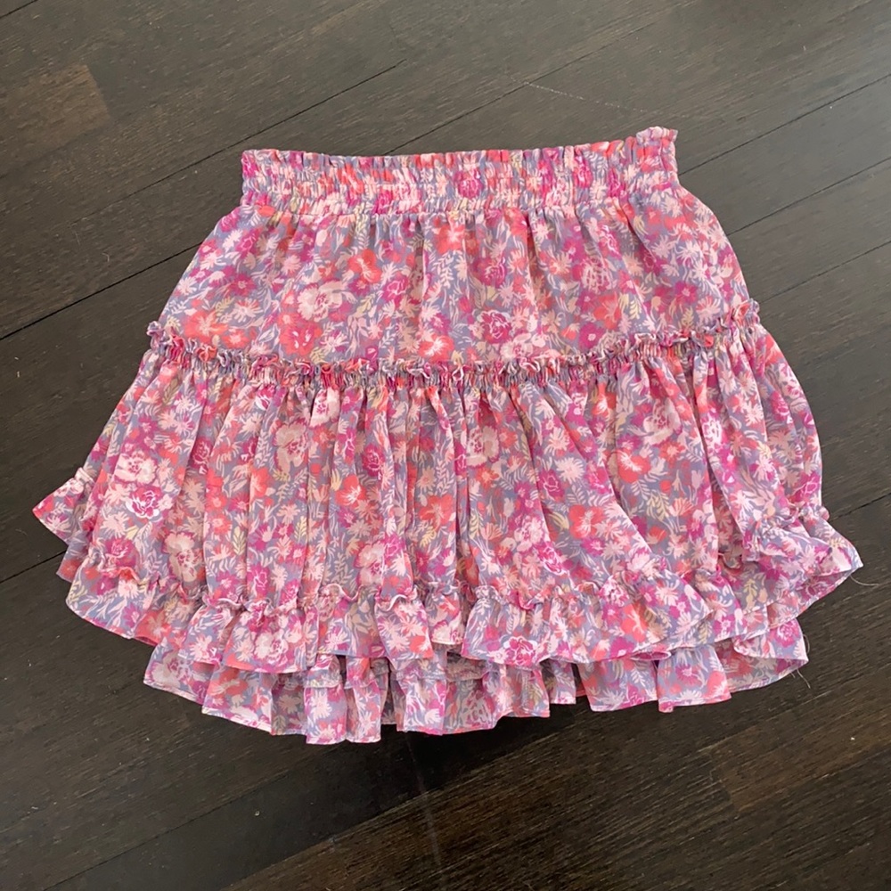 Misa Los Angeles Pink & Purple Floral Ruffled Mini Skirt